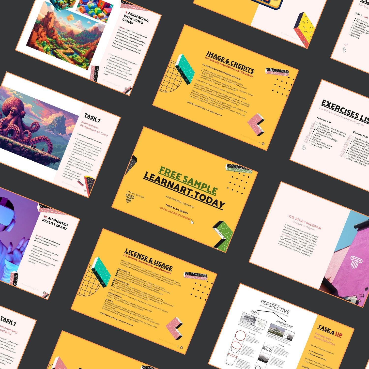 Price chart for Theacher's Mini-Packs art courses, designed for teachers and schools.